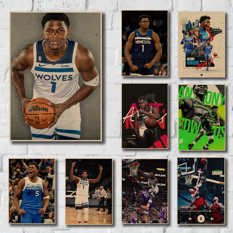 Poster giấy Kraft Anthony Edwards: Dấu hiệu thời gian thể hiện sự cạnh tranh và sự hiện diện độc đoá