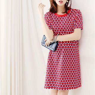 Váy Nữ Mùa Hè Mới In Hình Giảm Béo Quá Khổ Cổ Tròn Tay Ngắn OL Đi Làm Midi Đầm