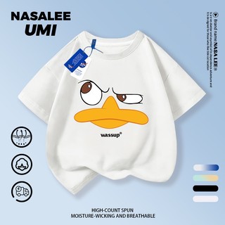  【Giao hàng trong 48h  Áo thun ngắn tay NASA chất liệu cotton trắng in hình vịt vui nhộn - Thời trang unisex cho nam nữ và trẻ em 