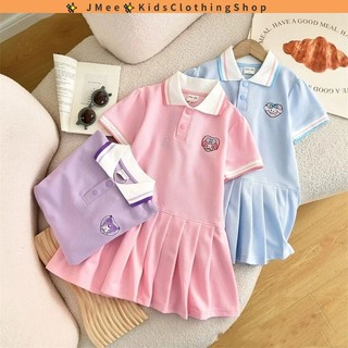   Hàng có sẵn  Váy bé gái 3-14 tuổi Hoạt hình mùa hè dành cho trẻ em Váy cổ Polo phong cách học viện Váy ngắn tay thời trang cho trẻ em 
