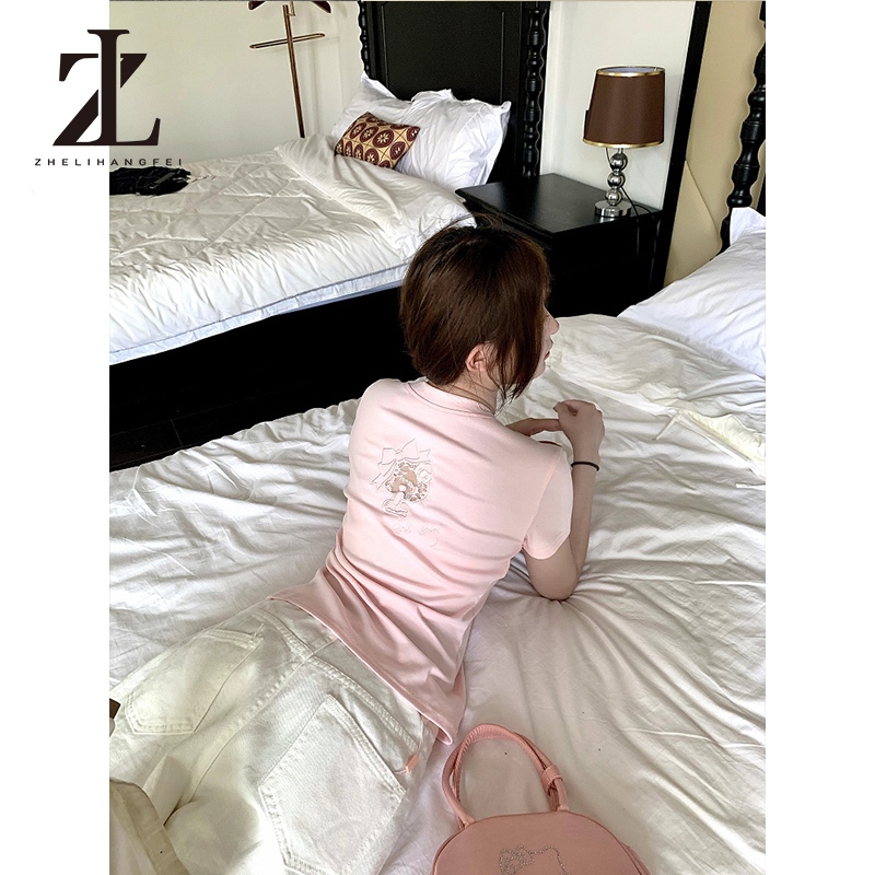 ZHELIHANGFEI Áo thun ngắn tay kitty kitty kitty Slim-Fit có chiều rộng cao