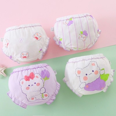 Adabaobao® ᵛⁿSet 4 quần lót từ cotton mềm mại thoáng khí in họa tiết hoạt hình dễ thương cho bé gái