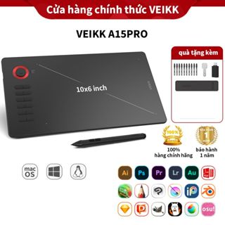 Bảng vẽ điện tử VEIKK A15PRO với bút không dùng pin 10x6 8192 hỗ trợ vẽ kỹ thuật số trực tuyến cho Android/ Windows/ Mac