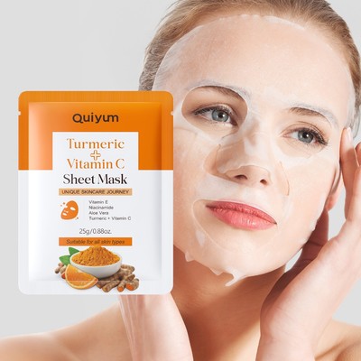 QUIYUM Turmeric Vitamin C Sheet Mask 25g Hydrate Skin Glow Radiance Smooth Skin Texture