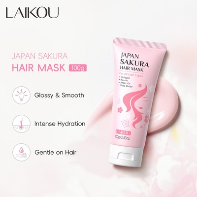 LAIKOU NHẬT BẢN SAKURA MẶT NẠ Điều Hòa Sâu Công Thức Tóc Mịn Dưỡng Bóng 100g