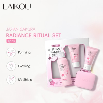 LAIKOU Japan Sakura Radiance Ritual Set Hydrating Glowing Purifying 4 Bộ chăm sóc da
