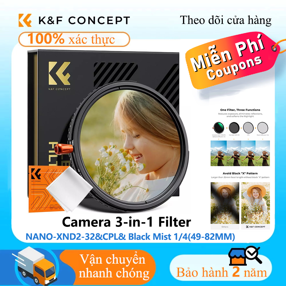K&F Concept NANO-X Biến ND2-32 & CPL & Sương mù đen 1/4 3 trong 1 Bộ lọc ống kính HD 37mm-82mm