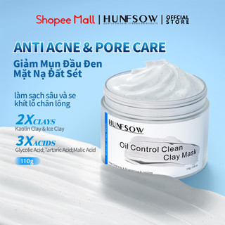  Mặt nạ đất sét HUNFSOW Kiểm soát dầu se khít lỗ chân lông giảm mụn đầu đen giảm mụn 3X Acid & Bùn trắng băng –làm dịu da 110g 