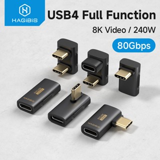 Bộ chuyển đổi Hagibis USB4 PD240W 80Gbps 8K USB C sang Type-C Bộ chuyển đổi góc phải 90 độ Tương thích với Thunderbolt 4 / 5 cho iPhone 16 Pro ROG Ally Steam Deck Máy tính bảng Laptop