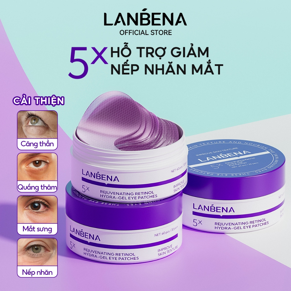 Mặt Nạ Mắt LANBENA Retinol/Vitamin C Hỗ Trợ Trẻ Hóa, Giảm Nhăn, Làm Mờ Quầng Thâm Mắt (Hộp/60 miếng)