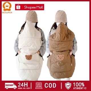  BESUPER Áo choàng che địu bé lót lông thêu gấu cho bé Chăn đi chơi chống gió 