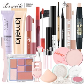  LAMEILA bộ trang điểm 21 sản phẩm Son môi+Mascara+kẻ mắt+Bàn chải trang điểm+Chất lỏng concealer+Lông mi clip+Lông mày dao+Nhãn bóng đĩa 