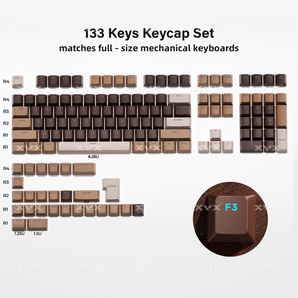 Dòng sản phẩm phối màu XVX Shine-Through Double-Shot Cherry Profile PBT Keycap 133 phím | BigBuy360 - bigbuy360.vn