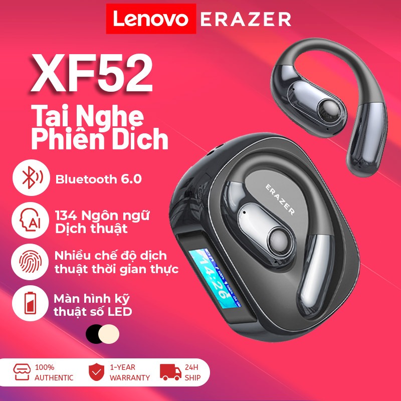 Lenovo ERAZER XF52 AI dịch thời gian thực Tai nghe Bluetooth Tai nghe không dây Bluetooth 6.0 Chất lượng âm thanh HiFi LED màn hình thông minh đầy đủ màu Giảm tiếng ồn thông minh | BigBuy360 - bigbuy360.vn