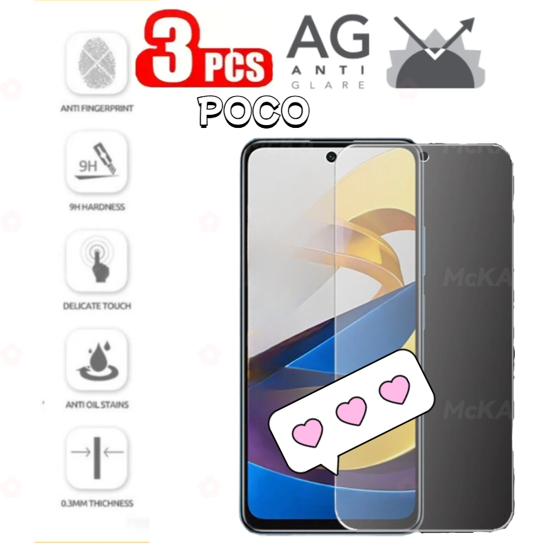 3 Miếng Dán Cường Lực Mờ Cho Xiaomi POCO C65 F7 F6 F5 X5 X6 M7 Pro M5 M5s M4 M3 F4 F3 X4 GT C40 Note