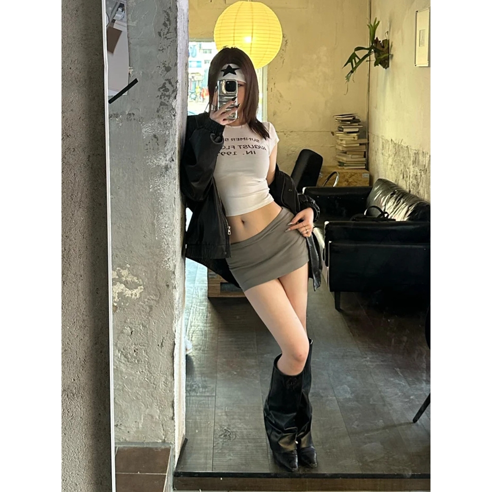 【Sinbounboun】Áo thun ngắn tay in chữ mùa hè Mỹ dành cho nữ eo hẹp màu trắng | BigBuy360 - bigbuy360.vn