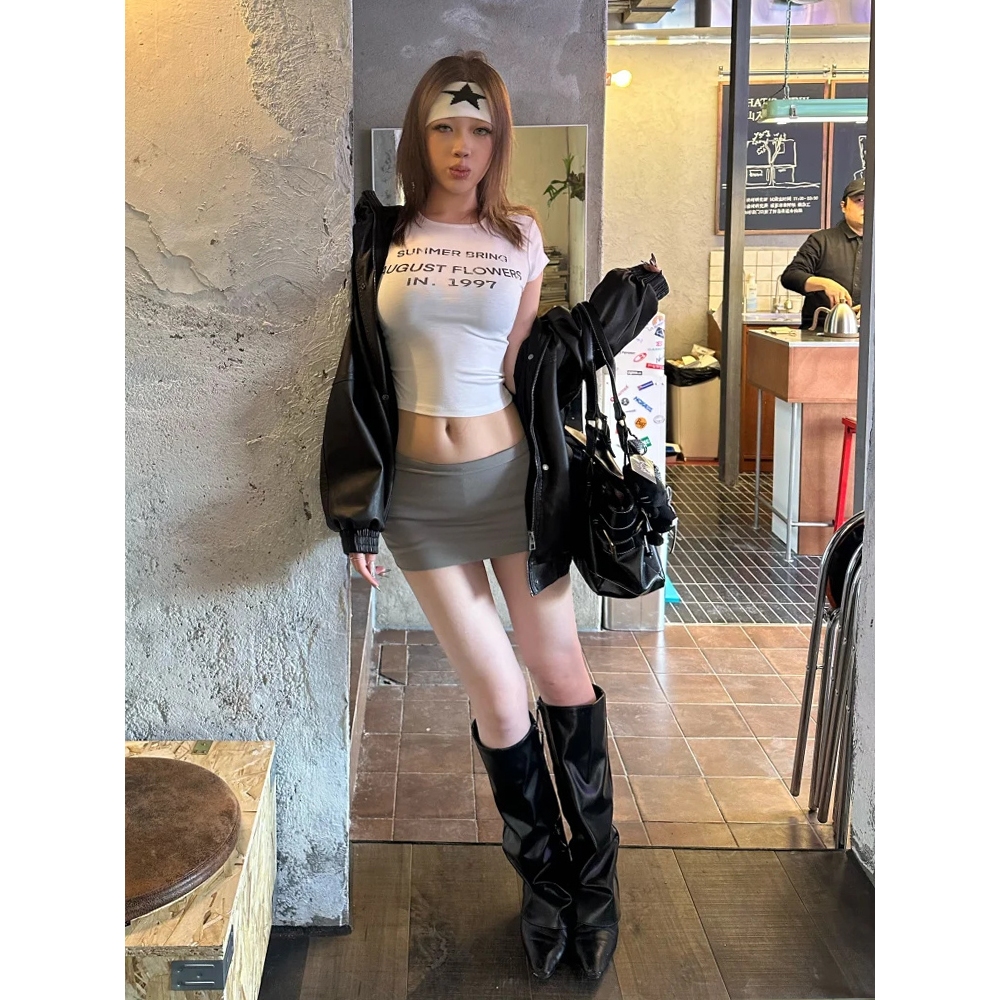 【Sinbounboun】Áo thun ngắn tay in chữ mùa hè Mỹ dành cho nữ eo hẹp màu trắng | BigBuy360 - bigbuy360.vn