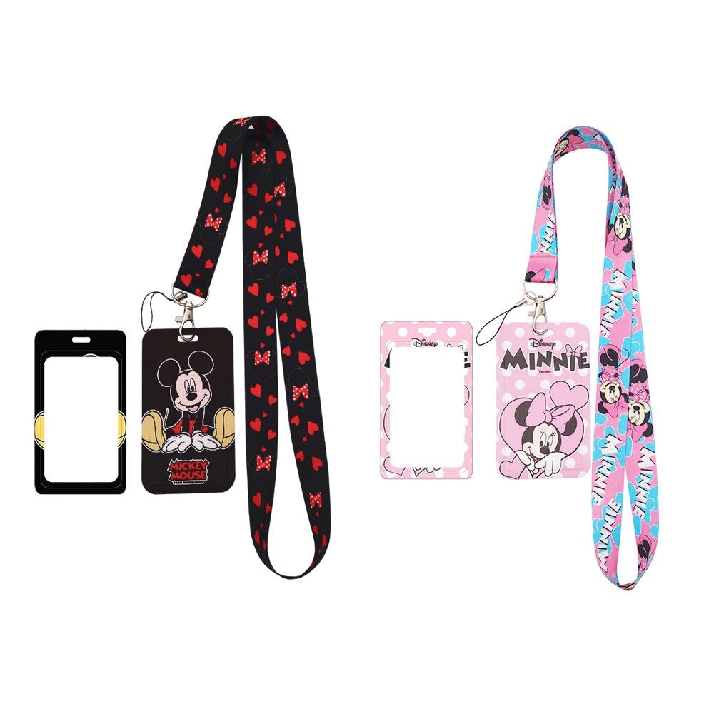 Dây đeo cổ hoạt hình dễ thương có thẻ ID, Dây buộc Minnie & Mickey cho thẻ sinh viên Hộp đựng huy hi