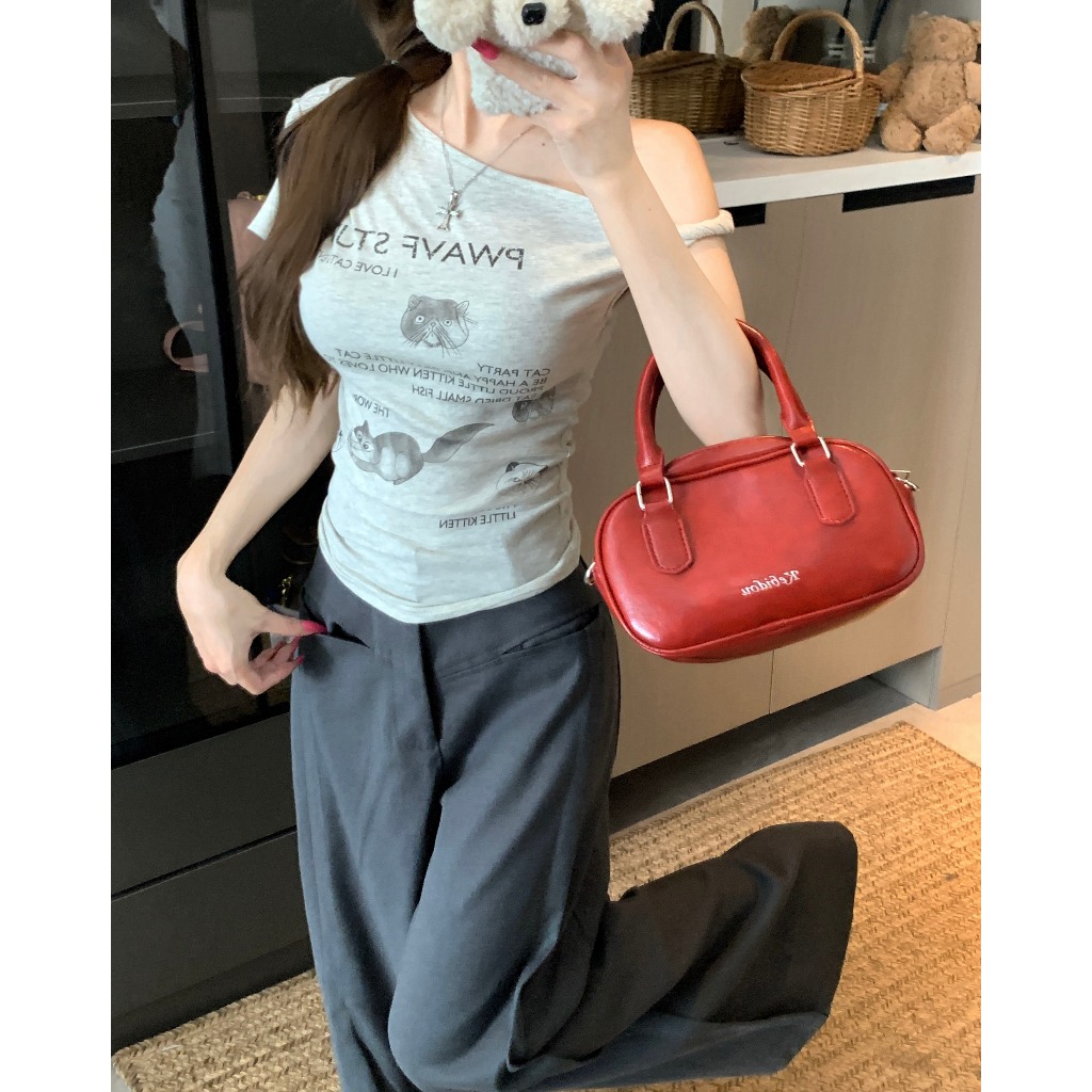 【Sinbounboun】Áo thun ngắn tay in hình mèo con màu xám mùa hè của Mỹ | BigBuy360 - bigbuy360.vn