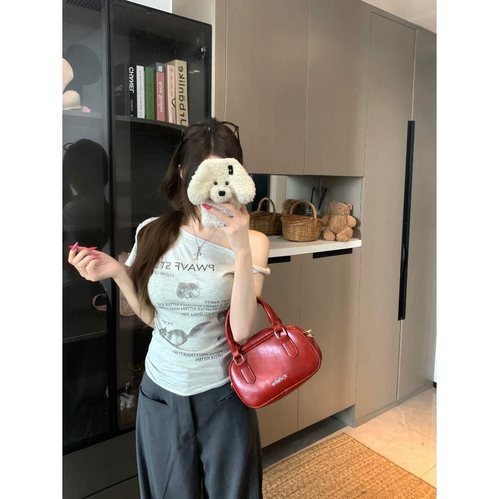 【Sinbounboun】Áo thun ngắn tay in hình mèo con màu xám mùa hè của Mỹ | BigBuy360 - bigbuy360.vn