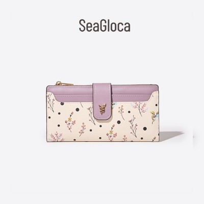 Seagloca Thời Trang Mới Niche Đơn Giản In Hình Cổ Điển Hoa Tươi Dây Kéo Ví Dài Cho Nữ   2414
