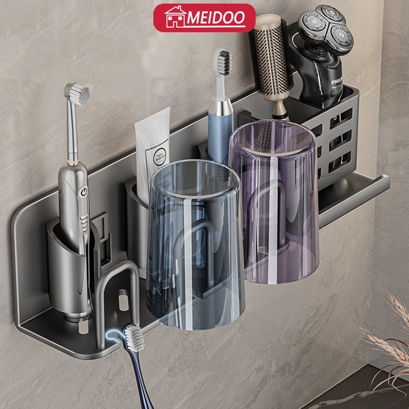 Meidoo Giá Đỡ Bàn Chải Đánh Răng Điện Bằng Nhôm Không Đục Lỗ Đa Năng Tiện Dụng