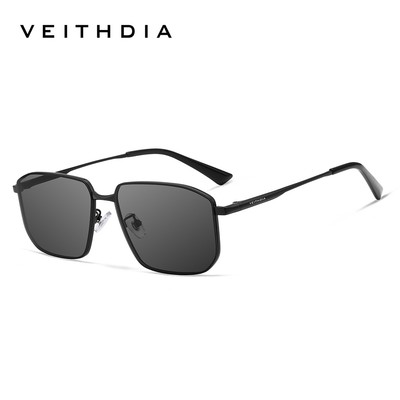 Kính râm phân cực nam thời trang VEITHDIA Kính râm phân cực bằng thép không gỉ vuông Nylon chống tia cực tím Kính râm lái xe V8275