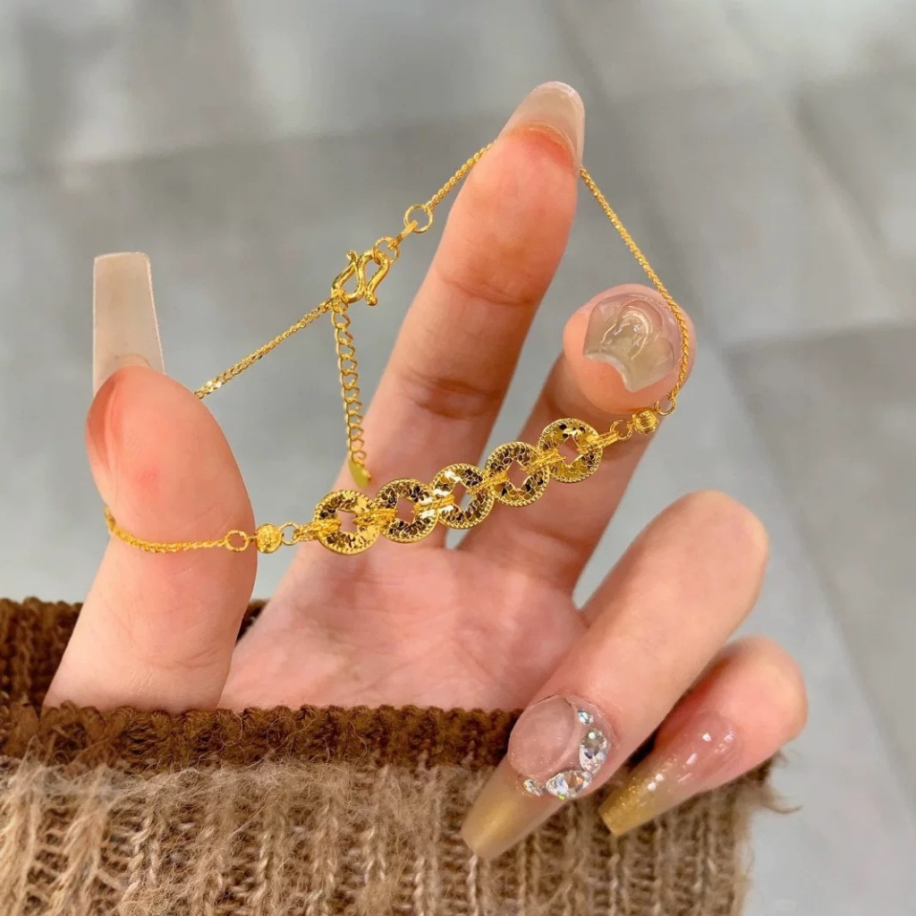 Việt Nam 1 Ngày Giao💕Thép Titan Bé Gái Vòng Tay Vàng Đồng Xu Vòng Cổ Nữ Cao Cấp Phụ Kiện Tinh Tế Xương Đòn Dây Chuyền Vòng Tay