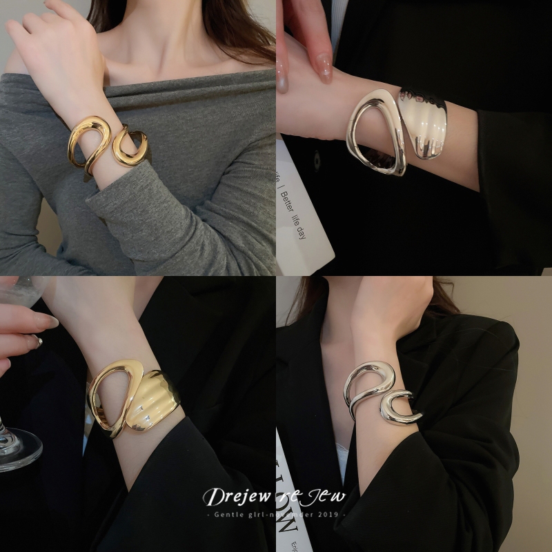 DREZEW Vòng đeo tay mở chéo rỗng hình học không đều Châu Âu và Mỹ thiết kế đơn giản vòng tay nhẹ sang trọng trang trí tay cao cấp