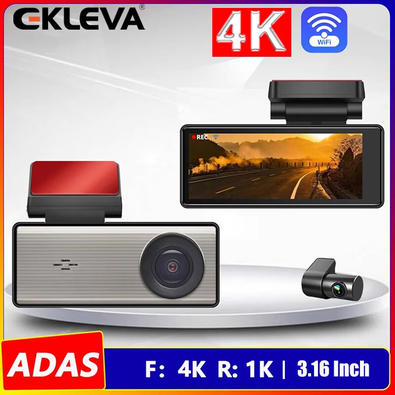 EKLEVA 4K UHD Ống Kính Kép Dash Cam Xe DashCam 3.16 IPS Màn Hình Camera Xe Hơi Ghi WiFi Giám Sát GPS