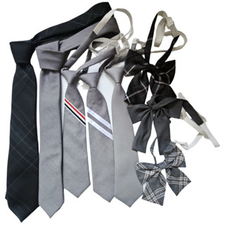 Lười Dây Buộc Cổ Sọc Đồng Nhất Bé Gái Màu Xám Dễ Thương Cà Vạt Áo Sơ Mi Phụ Kiện Học Tập
