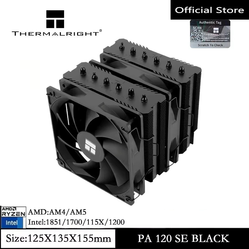 Thermalright PA120 SE ĐEN CPU Air Cooler Quạt kép 6 Ống nhiệt Khung gầm tản nhiệt PC cho AMD AM4 / A