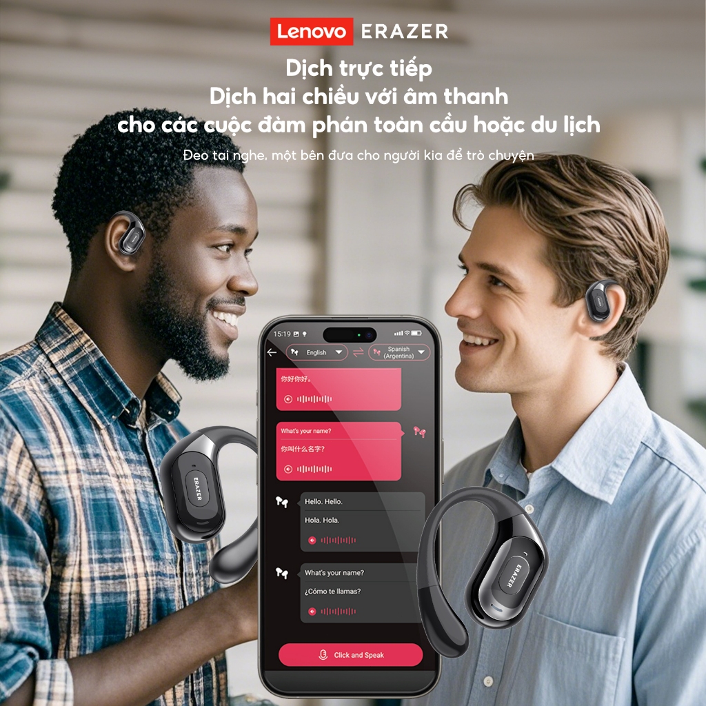 Lenovo ERAZER XF51 AI dịch bằng 134 ngôn ngữ Tai nghe Bluetooth V6.0 tai nghe dịch thuật 360° Chất lượng âm thanh HD Tai nghe thể thao Chống nước IP55 | BigBuy360 - bigbuy360.vn