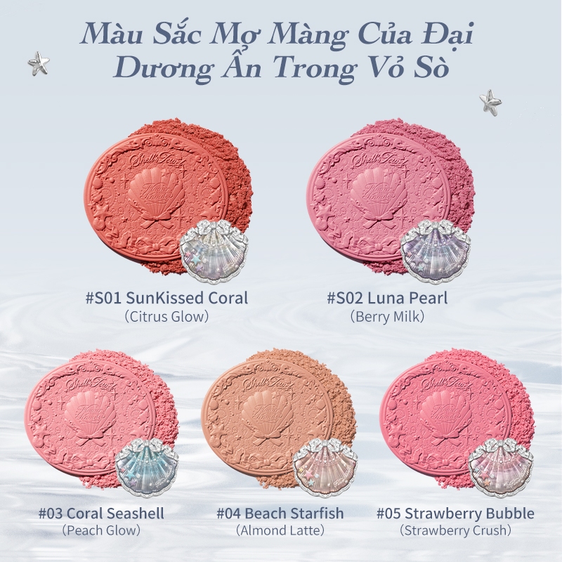 Phấn Má Hồng Flower Knows Shell 's Jewel Bộ Sưu Tập Bột mềm Mịn Lì Lên Chuẩn Màu Blush Powder  5g | BigBuy360 - bigbuy360.vn