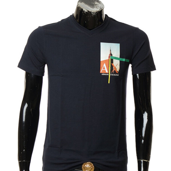 Armani Exchange AX Armani Áo thun ngắn tay cổ chữ V thông thường dành cho nam + Thẻ