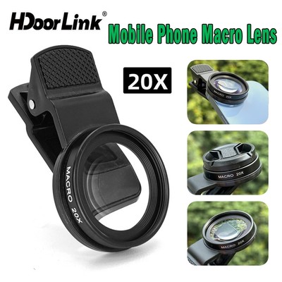 Ống kính máy ảnh điện thoại HdoorLink 20x Điện thoại Macro Lens 37mm Ống kính phóng đại bên ngoài cận cảnh Kẹp ống kính điện thoại Macro góc rộng