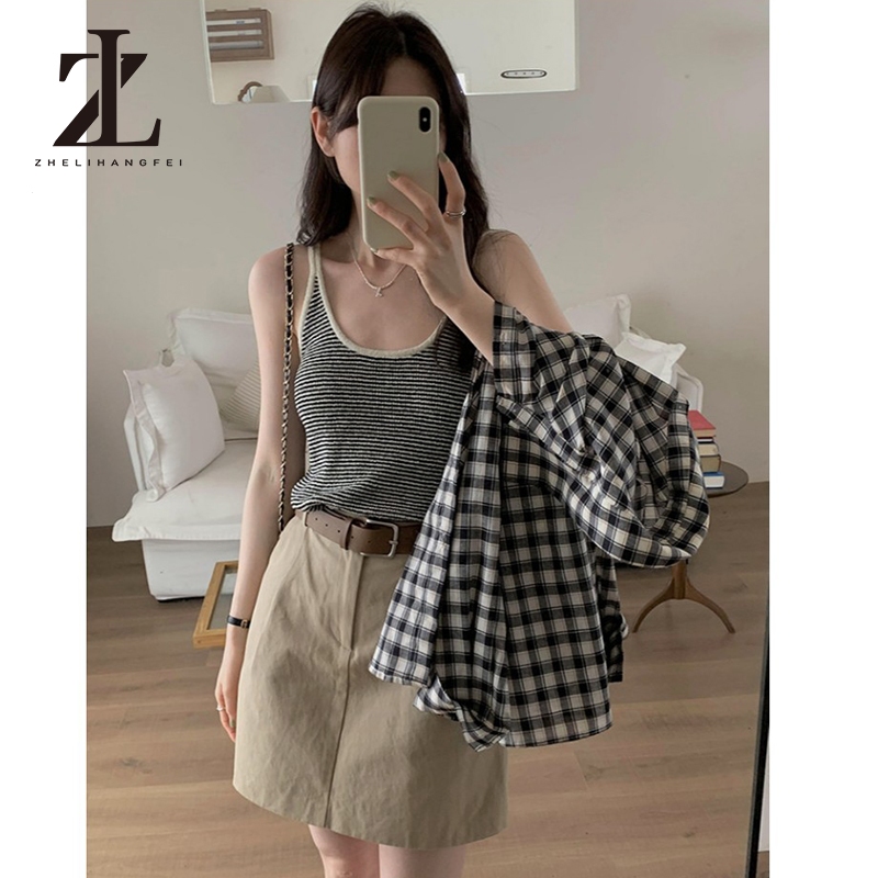 ZHELIHANGFEI Áo yếm sọc cổ điển dành cho nữ không tay | BigBuy360 - bigbuy360.vn