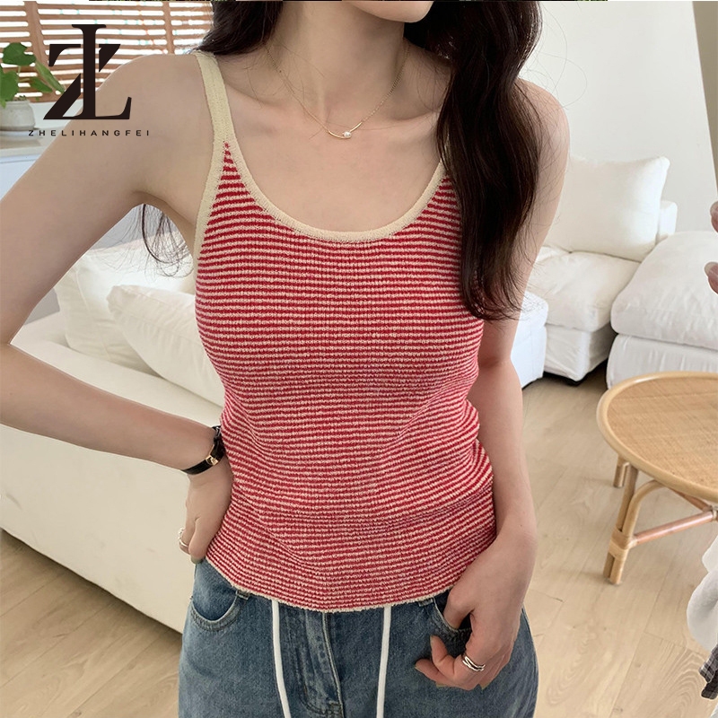 ZHELIHANGFEI Áo yếm sọc cổ điển dành cho nữ không tay | BigBuy360 - bigbuy360.vn