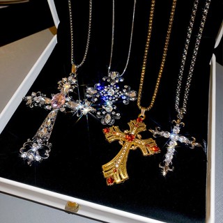 Mặt dây chuyền kim cương chữ thập phong cách Gothic retro, sang trọng cho nữ