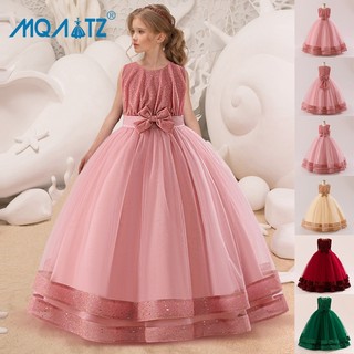 MQATZ Đầm Dự Tiệc Dài Bé Gái Nơ Công Chúa Đầm Dạ Hội Bé Gái Thanh Lịch Không Tay Trang Phục Cưới 12 14 Tuổi LP-521