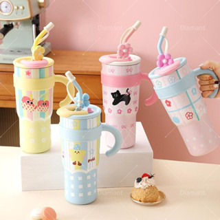  Ly giữ nhiệt kiểu dáng mới cốc giữ nhiệt dung tích lớn kèm ống hút nút chặn bụi hoa cốc giữ nhiệt 700ml 1200ml quà sinh nhật cho nữ 