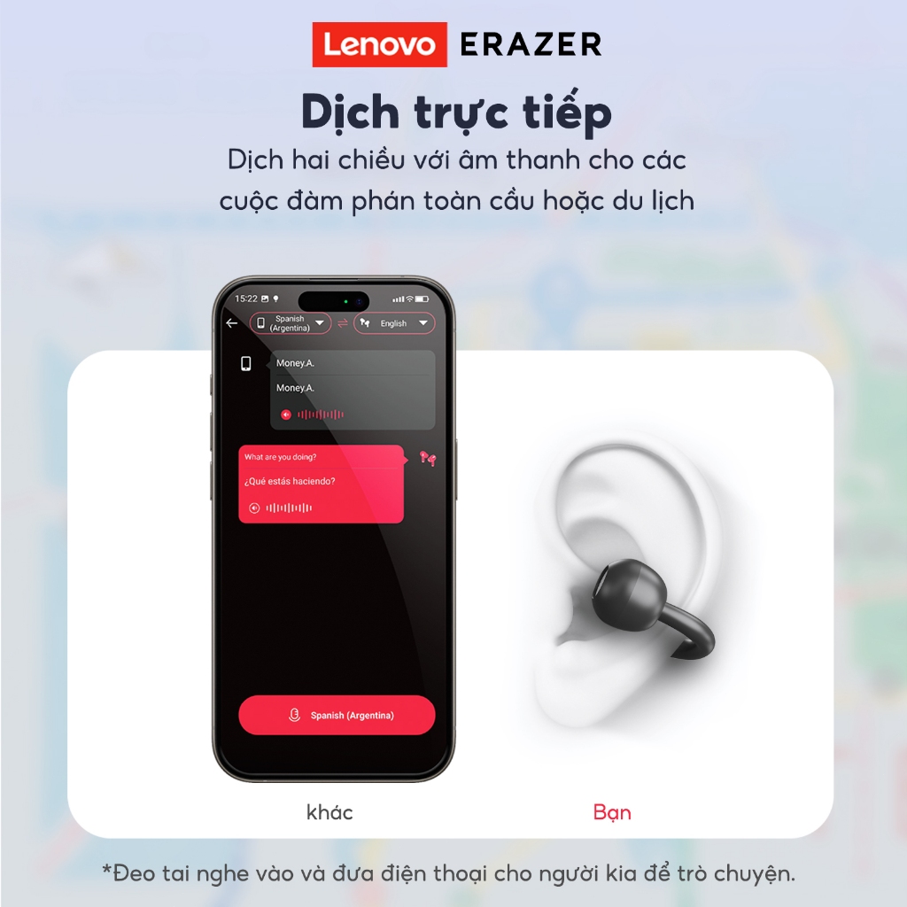 Lenovo ERAZER XF50 AI tai nghe phiên dịch Tai nghe Bluetooth V6.0 Cuộc gọi HD Âm nhạc Trò chơi Không chậm trễ Tai nghe thể thao Đàm phán hội nghị du lịch toàn cầu tai nghe không dây | BigBuy360 - bigbuy360.vn