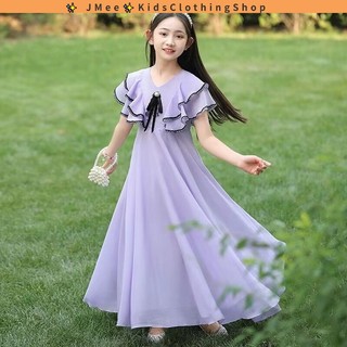 [Sẵn sàng] Bộ váy ngắn tay bé gái 3-14 tuổi Mùa hè 2025 Bộ sưu tập mới Thời trang trẻ em dài đến đầu gối Váy dài công chúa thanh lịch cho trẻ em