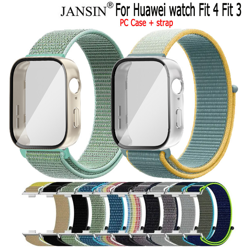 jansin Ốp PC + Dây đeo cho Huawei Watch Fit 4 Dây đeo đồng hồ Nylon cho vỏ Huawei Watch fit 3