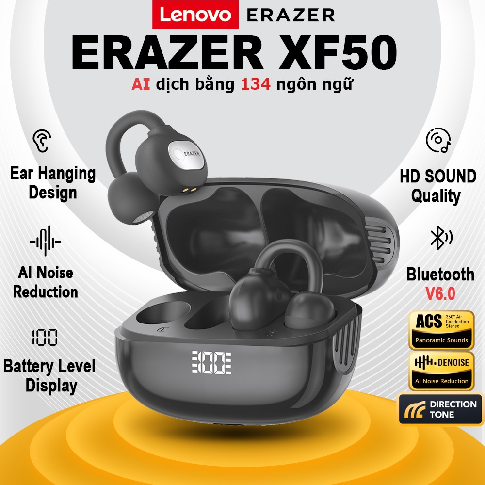 Lenovo ERAZER XF50 AI tai nghe phiên dịch Tai nghe Bluetooth V6.0 Cuộc gọi HD Âm nhạc Trò chơi Không chậm trễ Tai nghe thể thao Đàm phán hội nghị du lịch toàn cầu tai nghe không dây | BigBuy360 - bigbuy360.vn