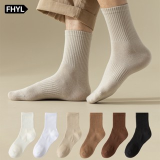 【Hà Nội FHYL 3/6 Đôi Vớ Cotton Cổ Vừa Màu Trơn Khử Mùi Bốn Chiều Đơn Giản Phong Cách Hàn Quốc Mới Cho Nam