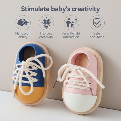 Trẻ Em Học Buộc Dây Giày Đồ Chơi Trẻ Em Ren Montessori Kỹ Năng Vận Động Tinh Tế Đào Tạo Đồ Chơi Giáo Dục Sớm Giày Mô Phỏng Bằng Gỗ