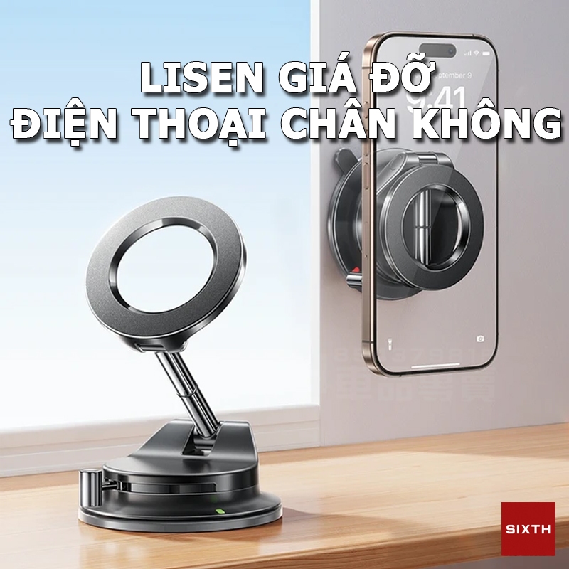 LISEN Giá đỡ điện thoại chân không xe ô tô xoay 360 độ giá đỡ điện thoại nam châm trên ô tô thoại gắn taplo kính lái trên ô tô giá đỡ điện thoại chân không để bàn làm việc
