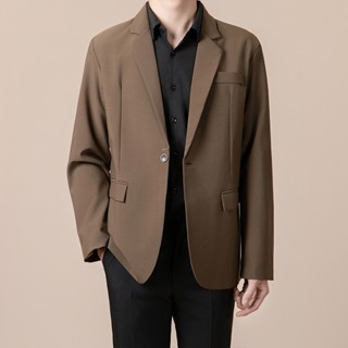 VPAPAN Phiên bản Hàn Quốc Bộ đồ nam có miếng đệm vai Vải chống nhăn Nâu S-5XL Áo Blazer công sở thông thường [A43]