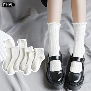 【Hà Nội  Tất cotton FHYL cổ cao phối ren trắng và diềm xếp nếp phong cách Lolita cổ điển dễ thương thời trang cho nữ